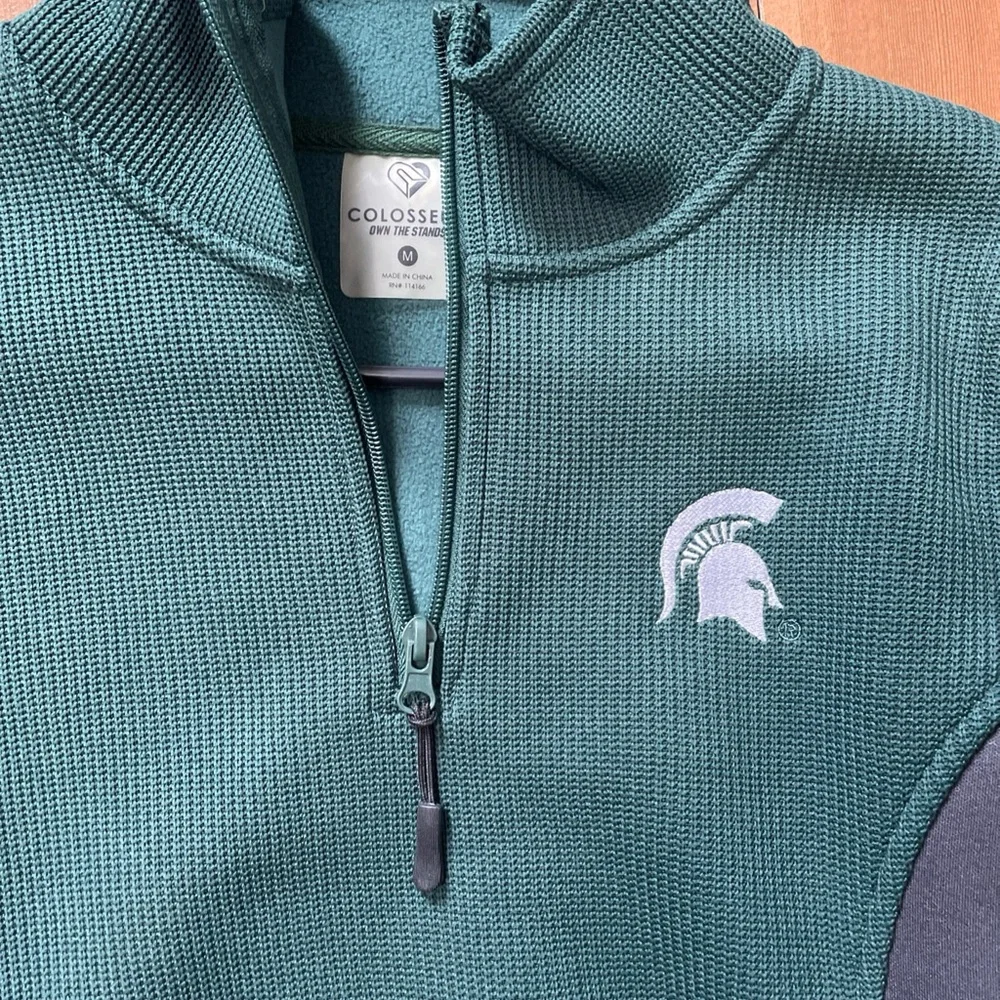 Michigan state university logo fleece pull over jacket green medium - Picture 5 of 6